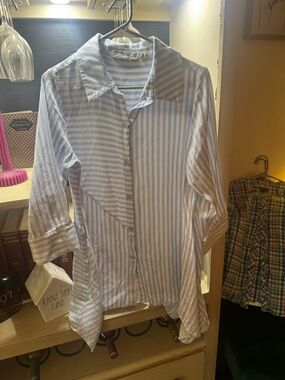 Soft Surroundings Blue and White Striped Button-Front Tunic